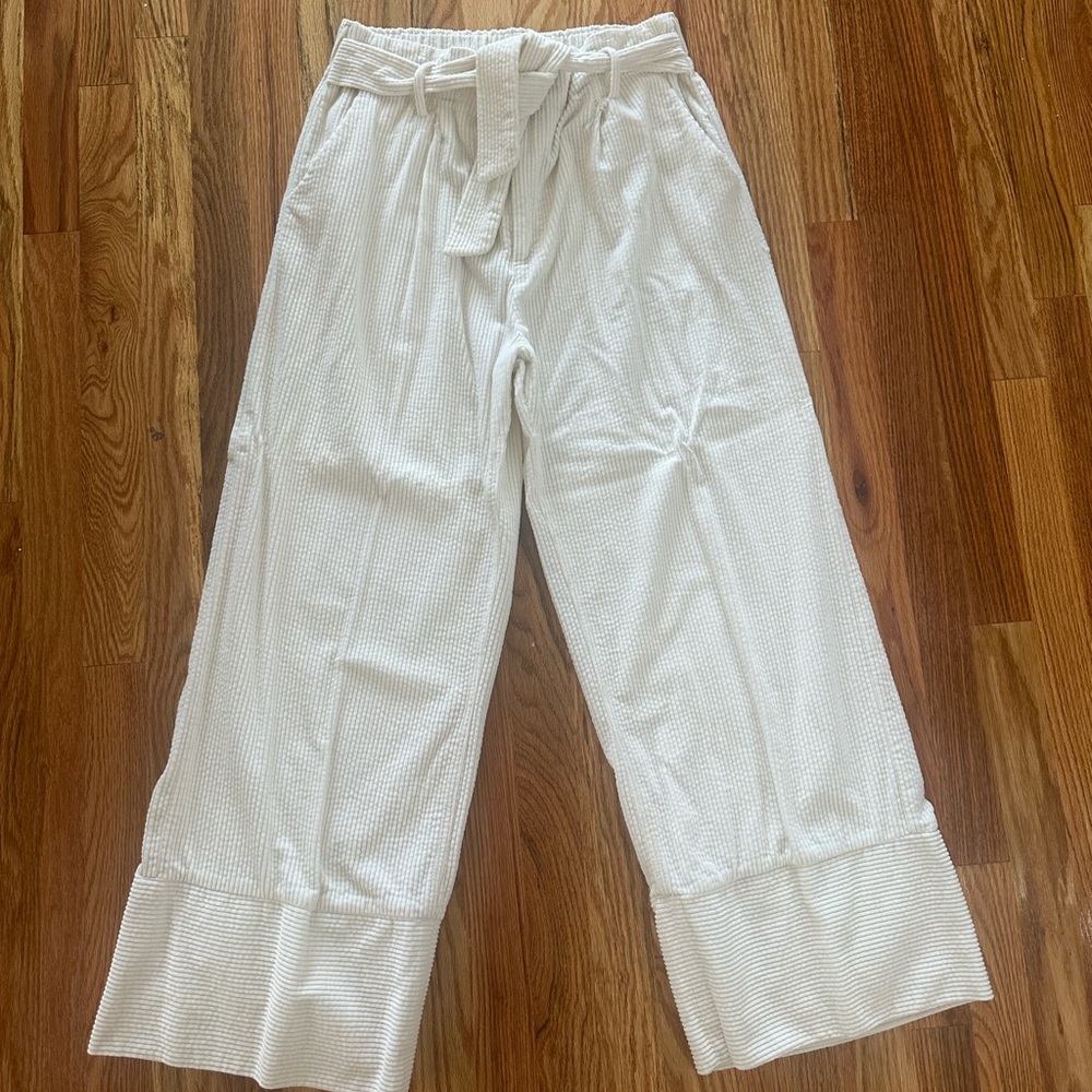 White Corduroy Wide-Leg Pants L